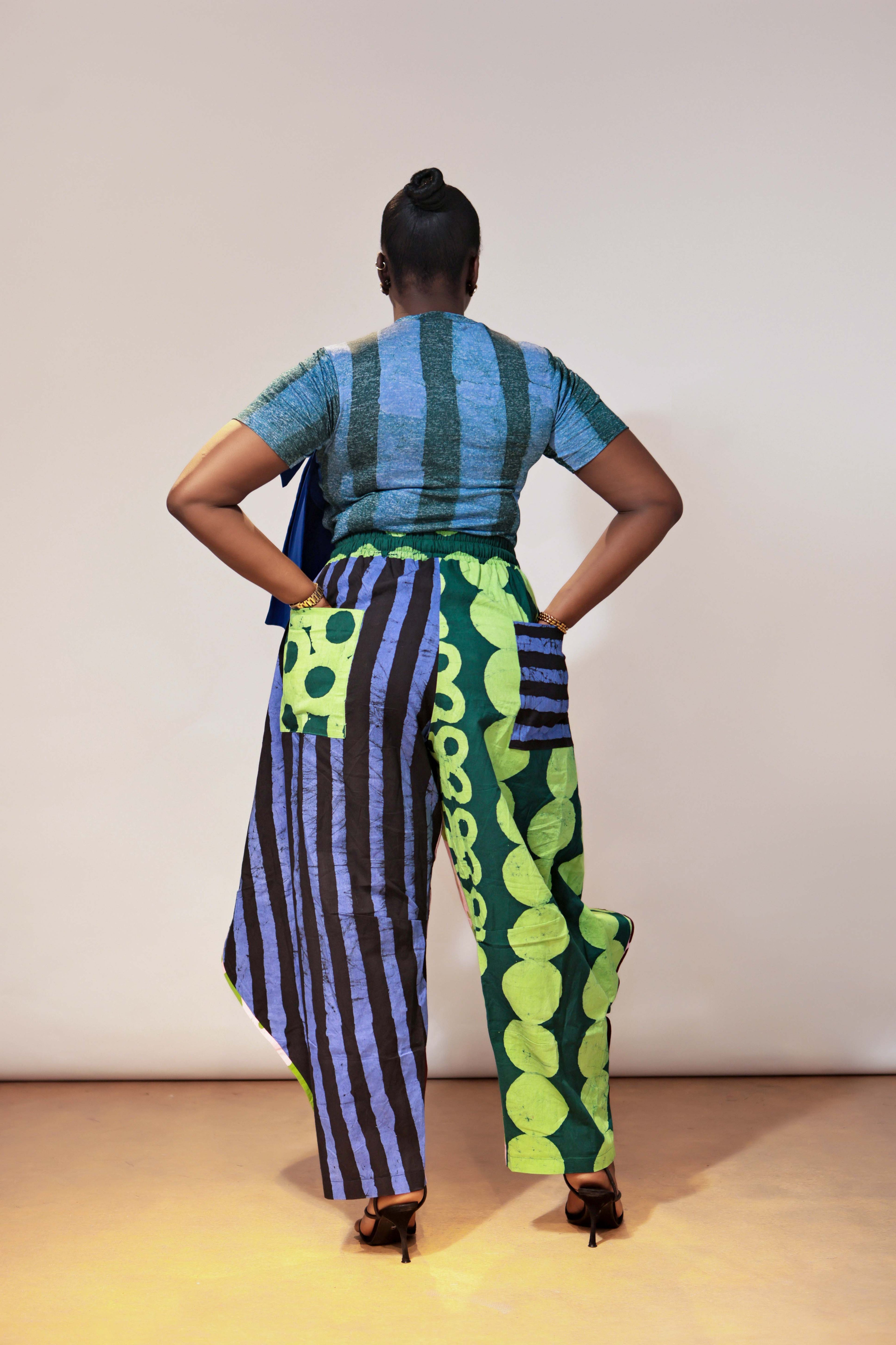 The AJIUN KEMBE horseshoe mix Adire Pant