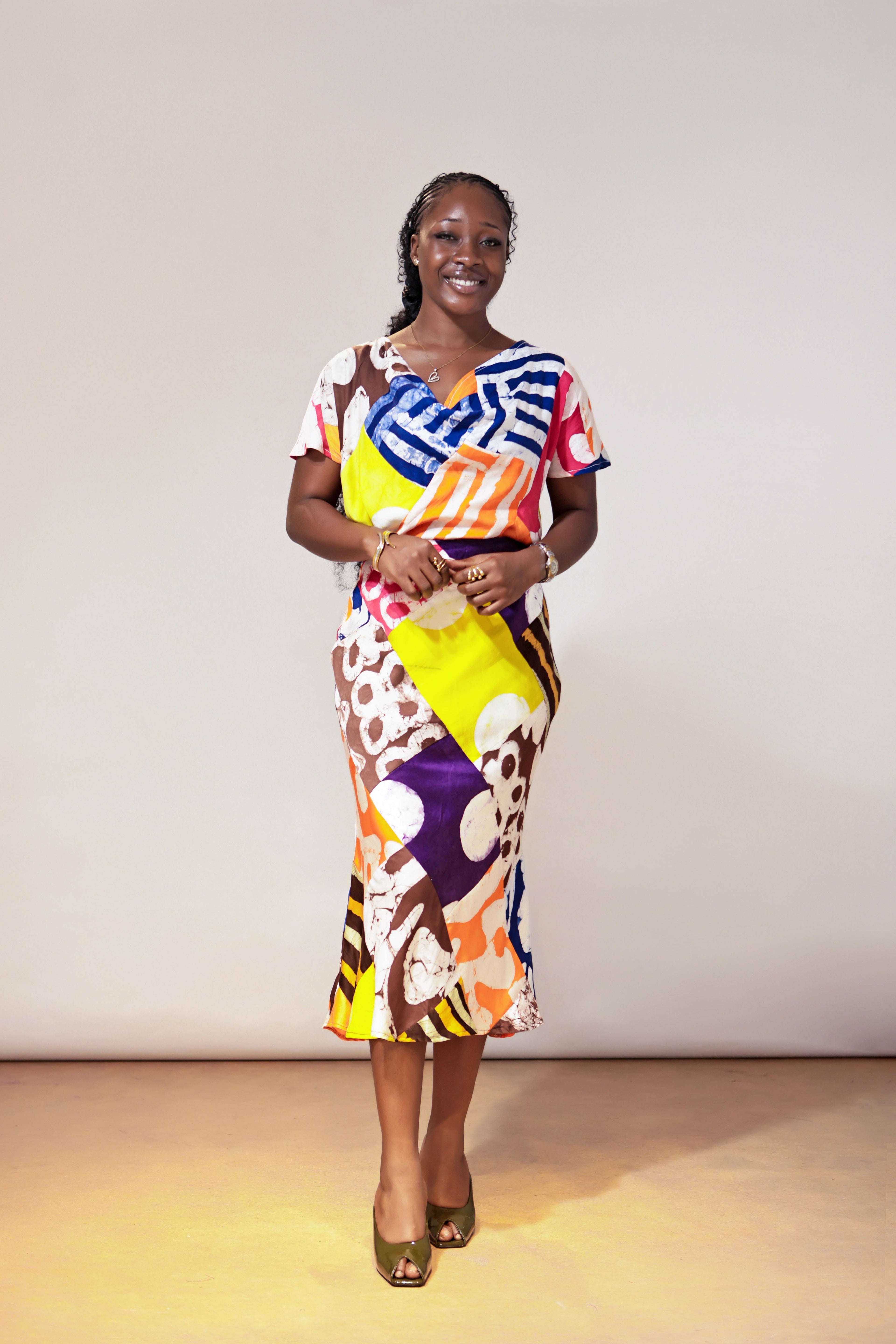 Coat of many Colours Silk Assymetric Skirt Set