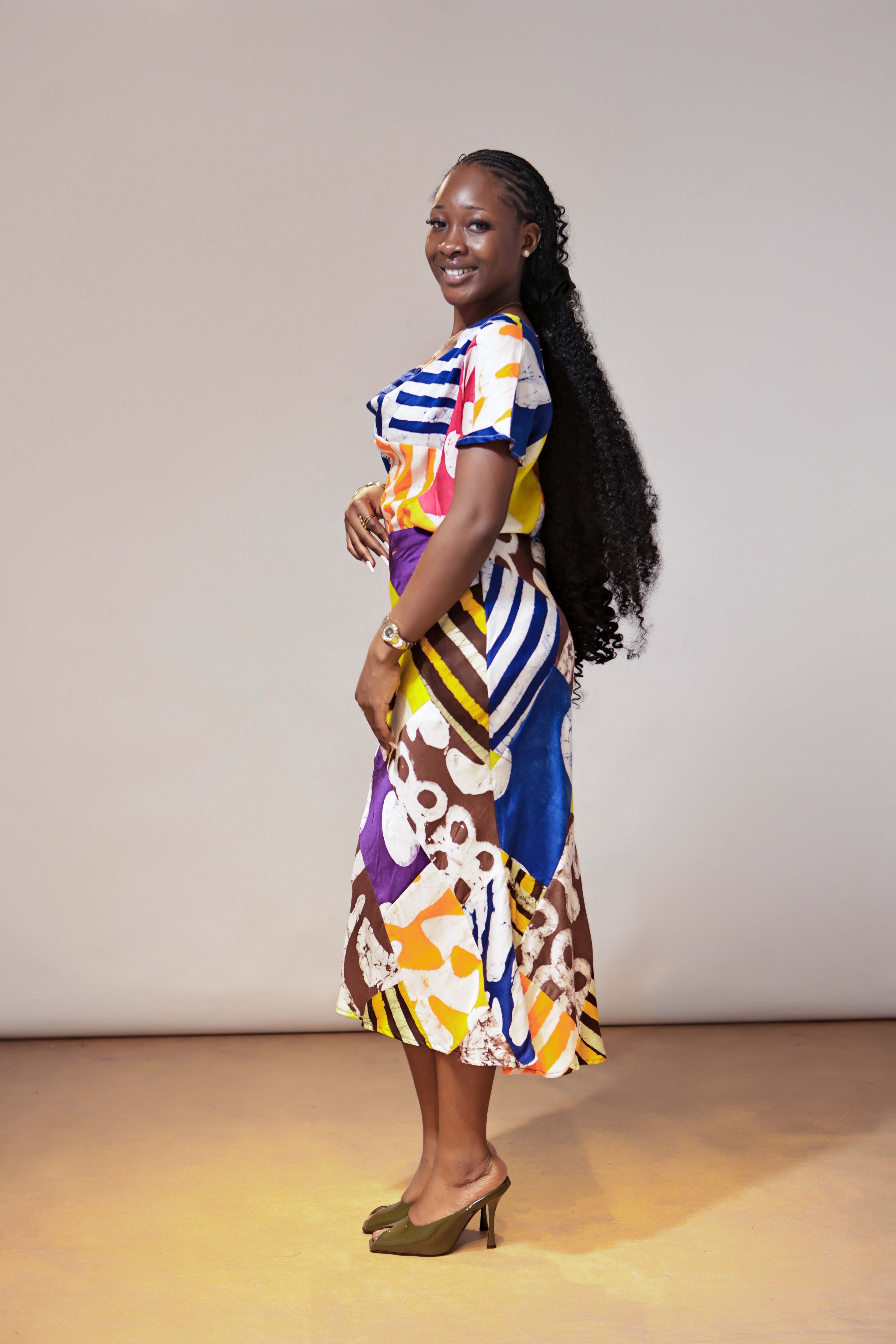 Coat of many Colours Silk Assymetric Skirt Set